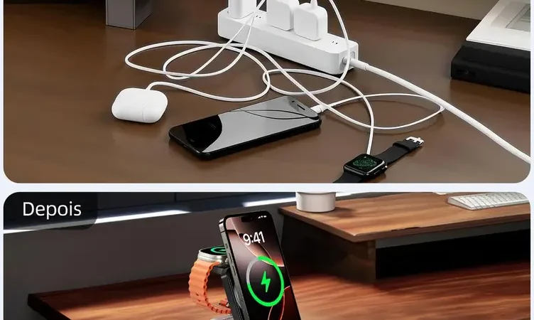 Carregador Sem Fio 3 em 1 Basike: O fim da bagunça de cabos no seu setup!
