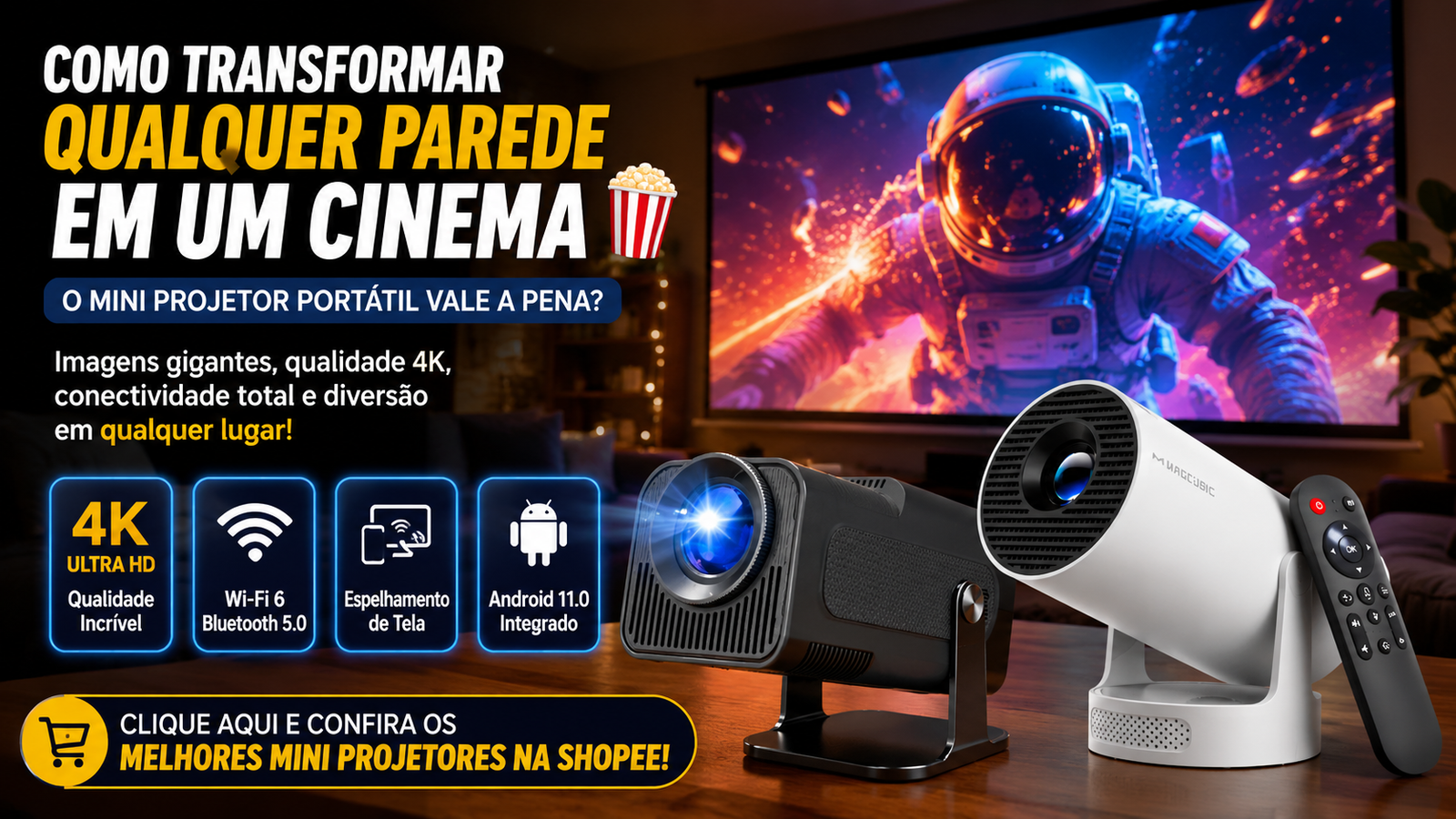 Como Transformar Qualquer Parede em um Cinema: O Mini Projetor Portátil Vale a Pena?